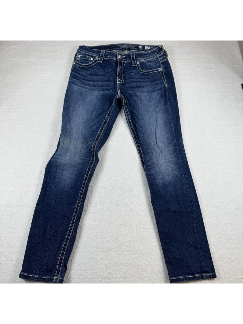 Miss Me Jeans Womens Size 30 Blue Mid Rise Skinny Embroidered Rhinestone Denim